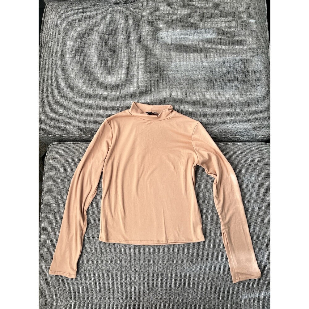 Brit And Bri Women’s Long Sleeve Pink Crop Top Turtle Neck Soft Medium